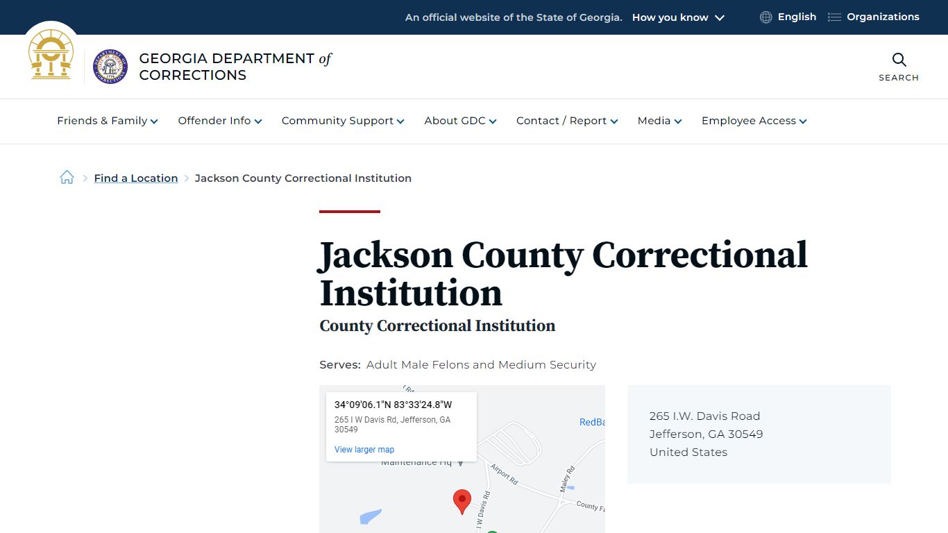 Jackson County Correctional Institution | Georgia Department of Corrections